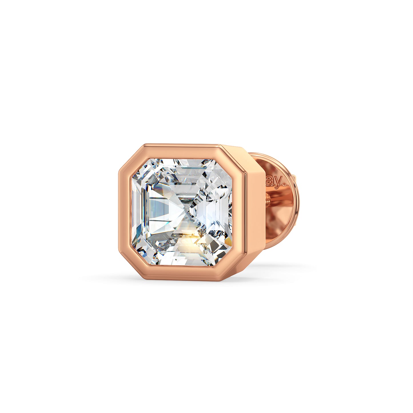 FRANCIS BEZEL SET ASSCHER CUT LAB GROWN DIAMOND SOLITAIRE MEN'S EAR STUD, GOLD