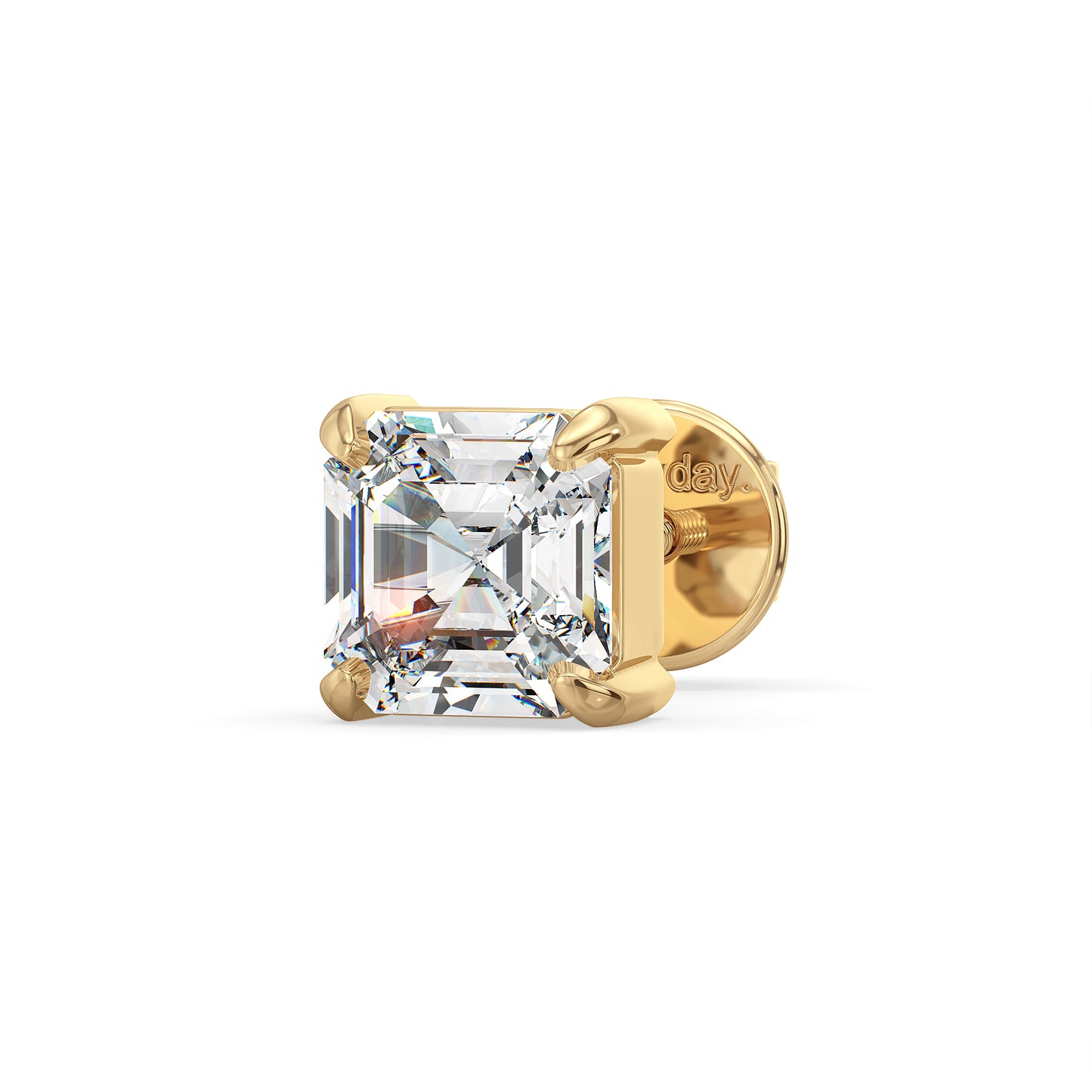 FRANCIS ASSCHER CUT LAB GROWN DIAMOND SOLITAIRE MEN'S EAR STUD, GOLD