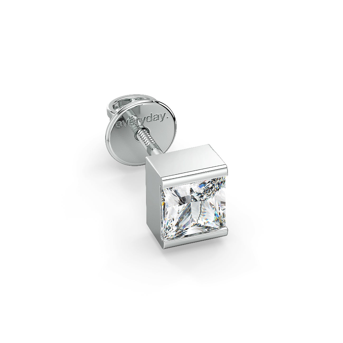 OLIVER HALF BEZEL SET PRINCESS CUT LAB GROWN DIAMOND SOLITAIRE MEN'S EAR STUD, GOLD