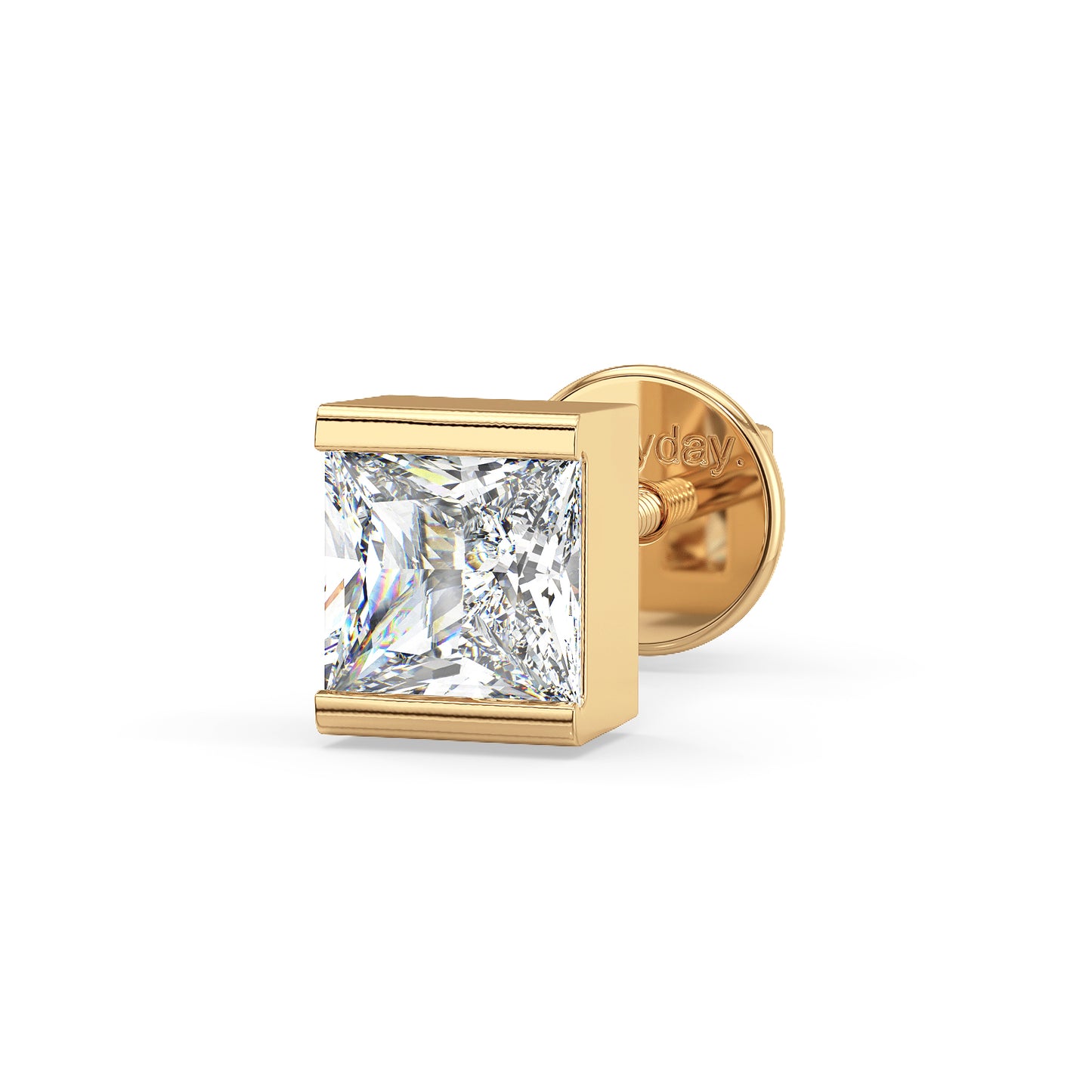 OLIVER HALF BEZEL SET PRINCESS CUT LAB GROWN DIAMOND SOLITAIRE MEN'S EAR STUD, GOLD