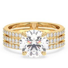 SOPHIA TRIPLE ROW ROUND CUT LAB GROWN DIAMOND SOLITAIRE ENGAGEMENT RING WITH SIDE STONES, GOLD