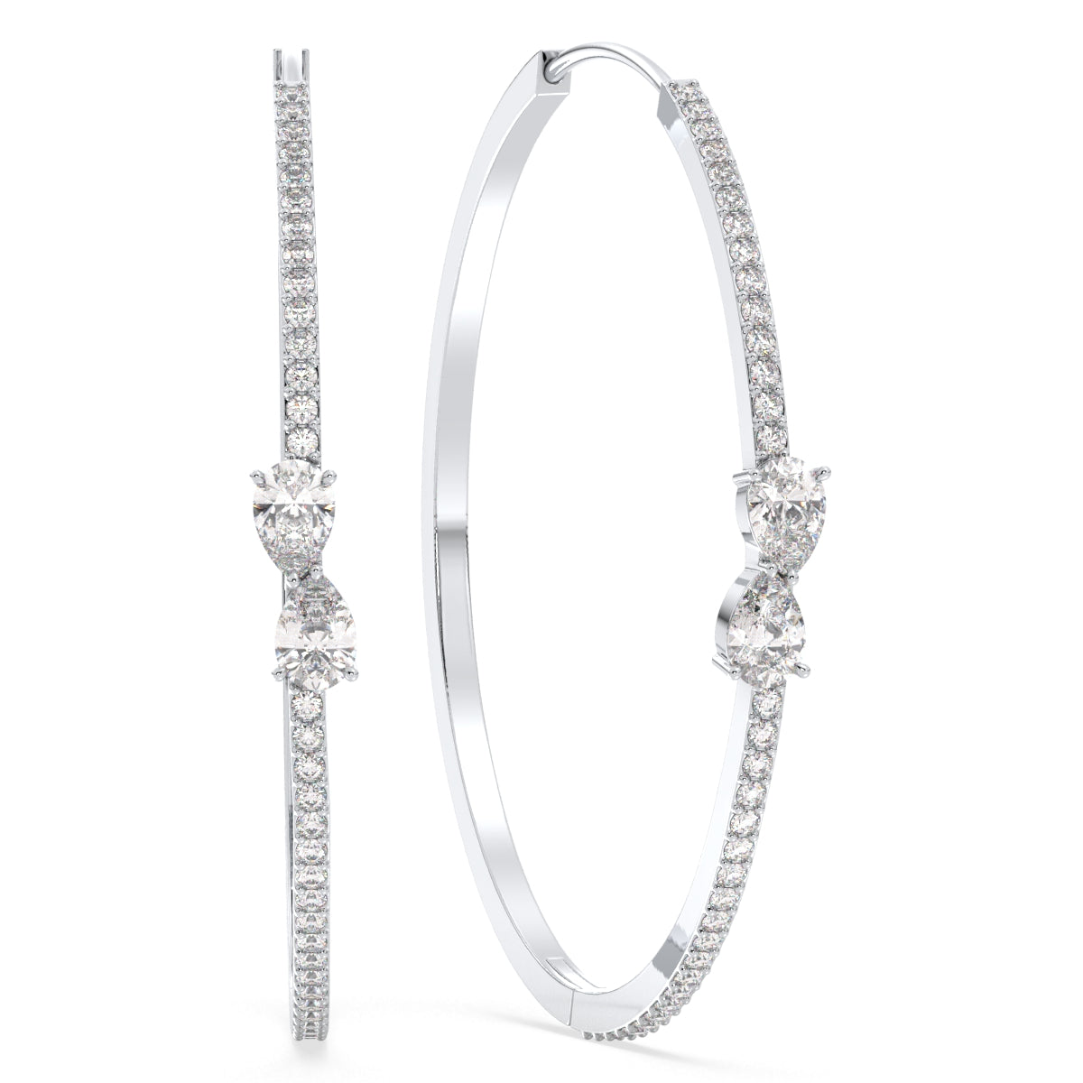 MARGUERITE PEAR CUT LAB GROWN DIAMONDS IN STUDDED ELEGANT HOOPS, GOLD