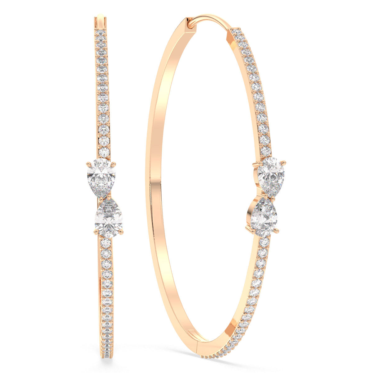 MARGUERITE PEAR CUT LAB GROWN DIAMONDS IN STUDDED ELEGANT HOOPS, GOLD