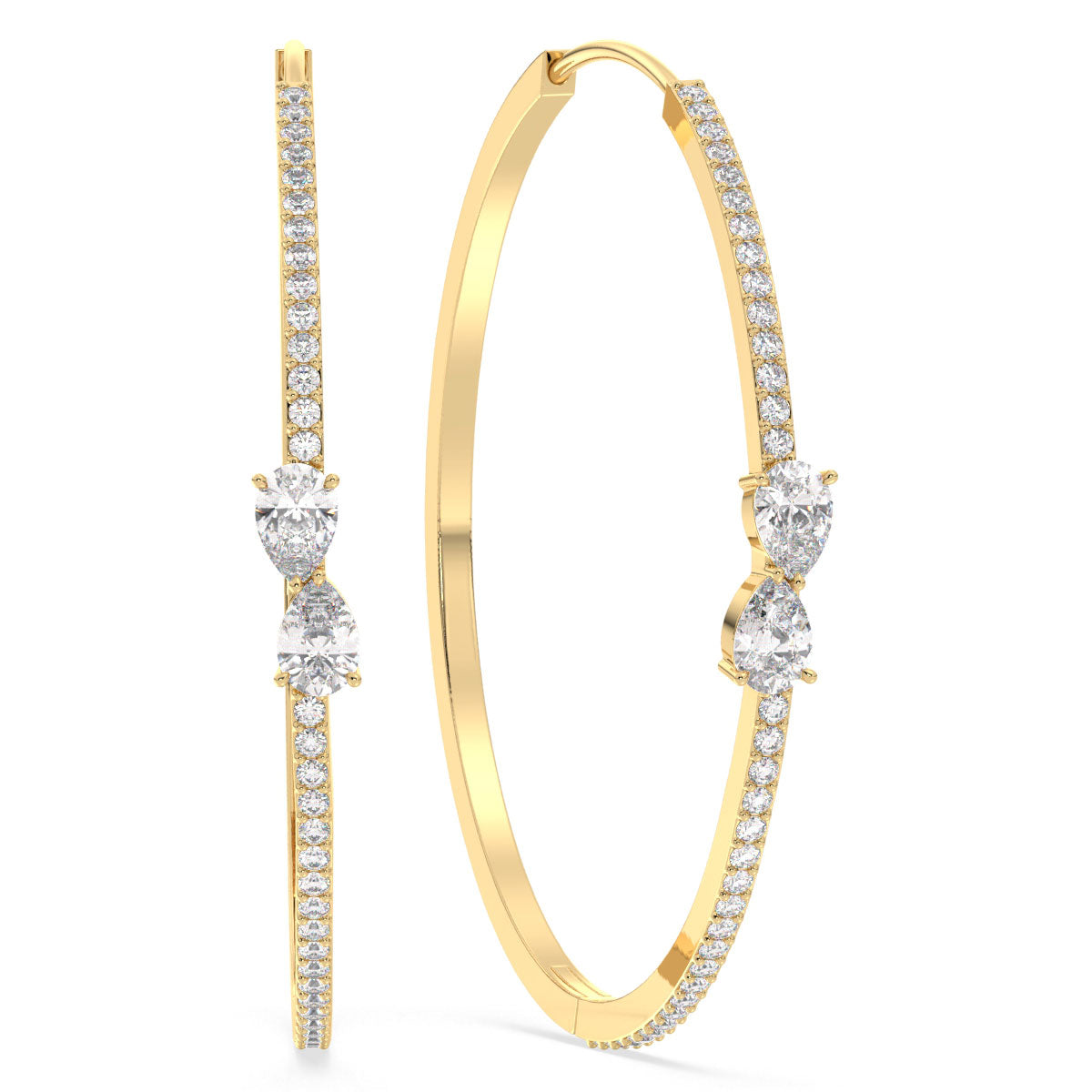 MARGUERITE PEAR CUT LAB GROWN DIAMONDS IN STUDDED ELEGANT HOOPS, GOLD