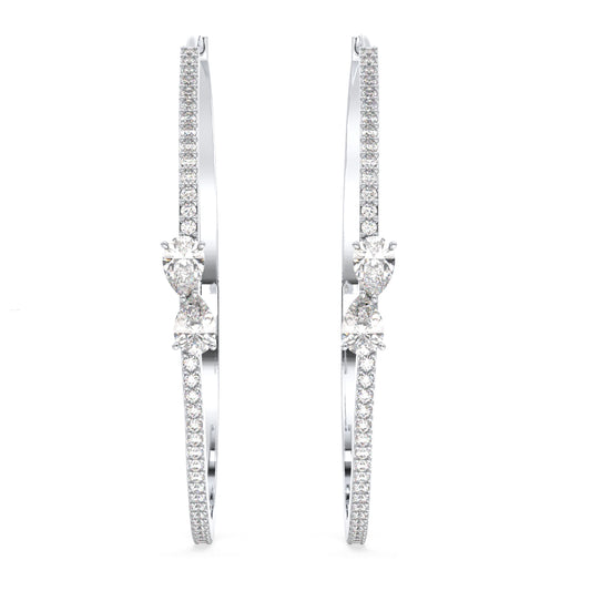 MARGUERITE PEAR CUT LAB GROWN DIAMONDS IN STUDDED ELEGANT HOOPS, GOLD