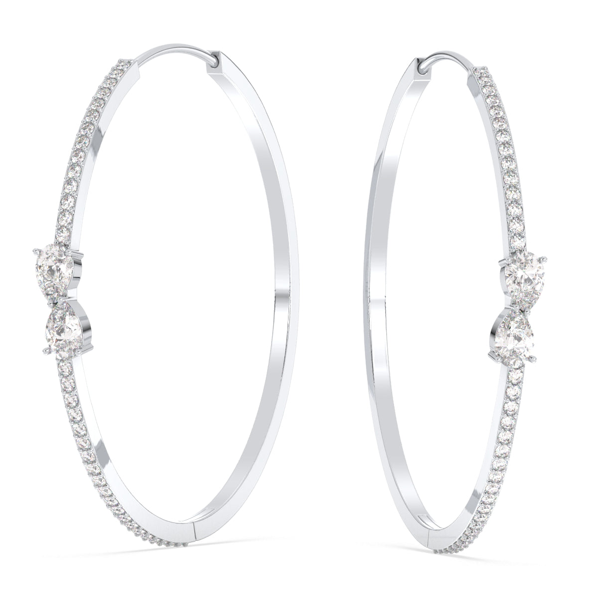 MARGUERITE PEAR CUT LAB GROWN DIAMONDS IN STUDDED ELEGANT HOOPS, GOLD