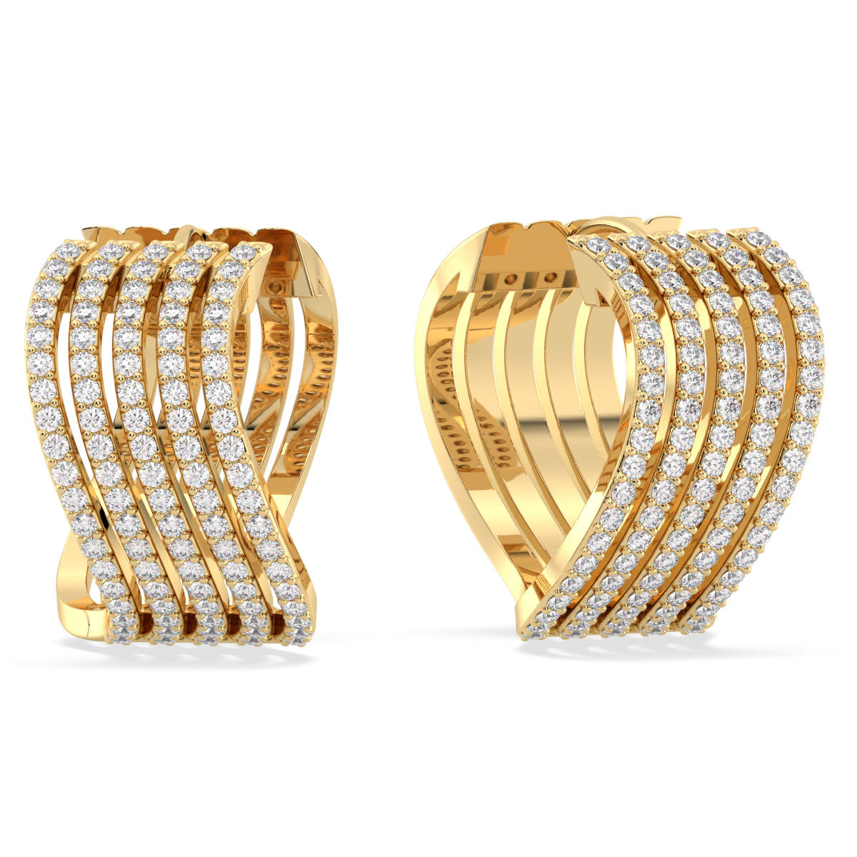 IRIS STUDDED ROUND CUT LAB GROWN DIAMOND CURVED HOOPS, GOLD