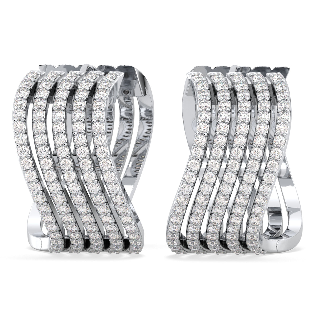 IRIS STUDDED ROUND CUT LAB GROWN DIAMOND CURVED HOOPS, GOLD