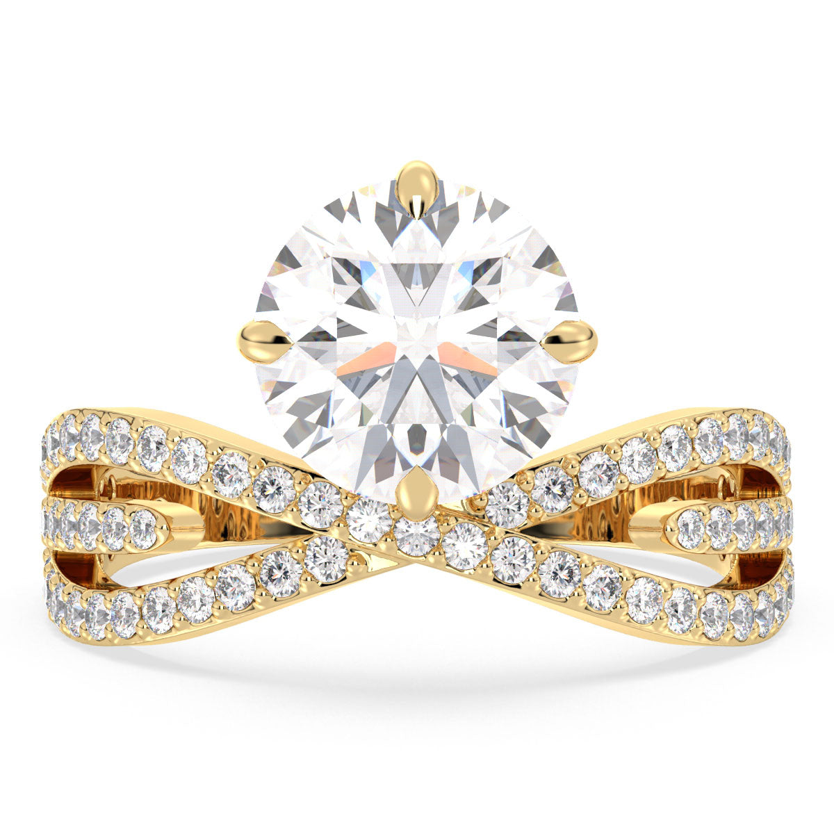 HEATHER ROUND CUT LAB GROWN DIAMOND SOLITAIRE COCKTAIL ENGAGEMENT RING WITH SIDE STONES, GOLD