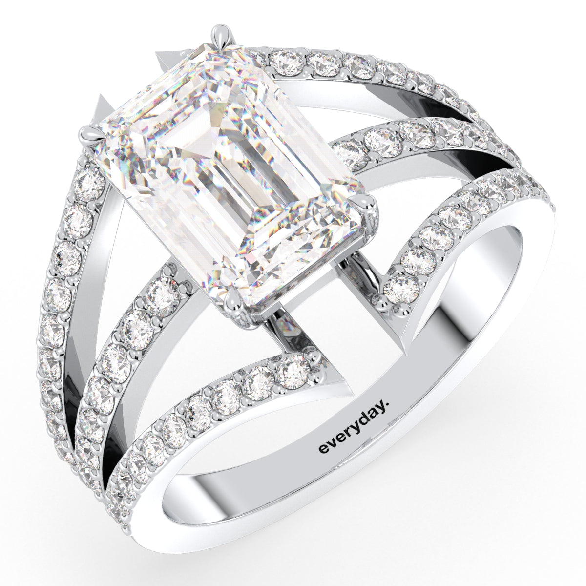 KATE ELEVATED EMERALD CUT LAB GROWN DIAMOND SOLITAIRE COCKTAIL ENGAGEMENT RING, GOLD