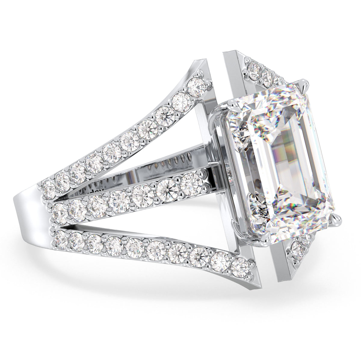 KATE ELEVATED EMERALD CUT LAB GROWN DIAMOND SOLITAIRE COCKTAIL ENGAGEMENT RING, GOLD