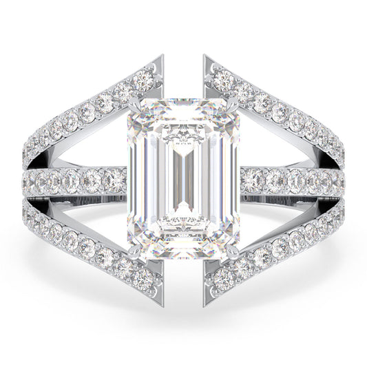 KATE ELEVATED EMERALD CUT LAB GROWN DIAMOND SOLITAIRE COCKTAIL ENGAGEMENT RING, GOLD