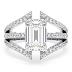 KATE ELEVATED EMERALD CUT LAB GROWN DIAMOND SOLITAIRE COCKTAIL ENGAGEMENT RING, GOLD