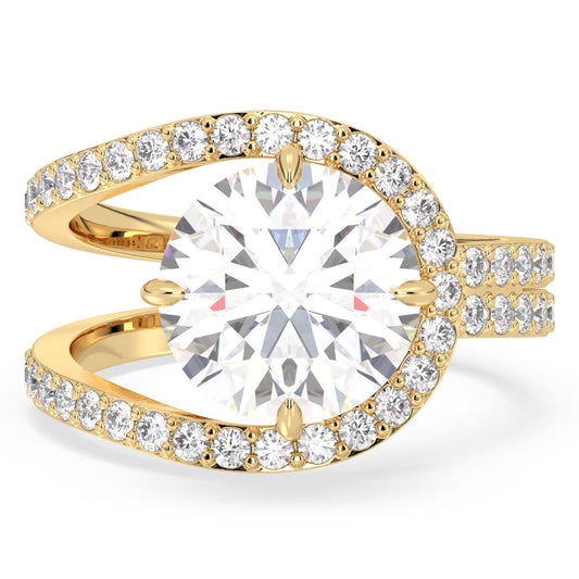 SOPHIA CURVED ROUND CUT LAB GROWN DIAMOND SOLITAIRE ENGAGEMENT RING WITH A STUDDED SHANK, GOLD