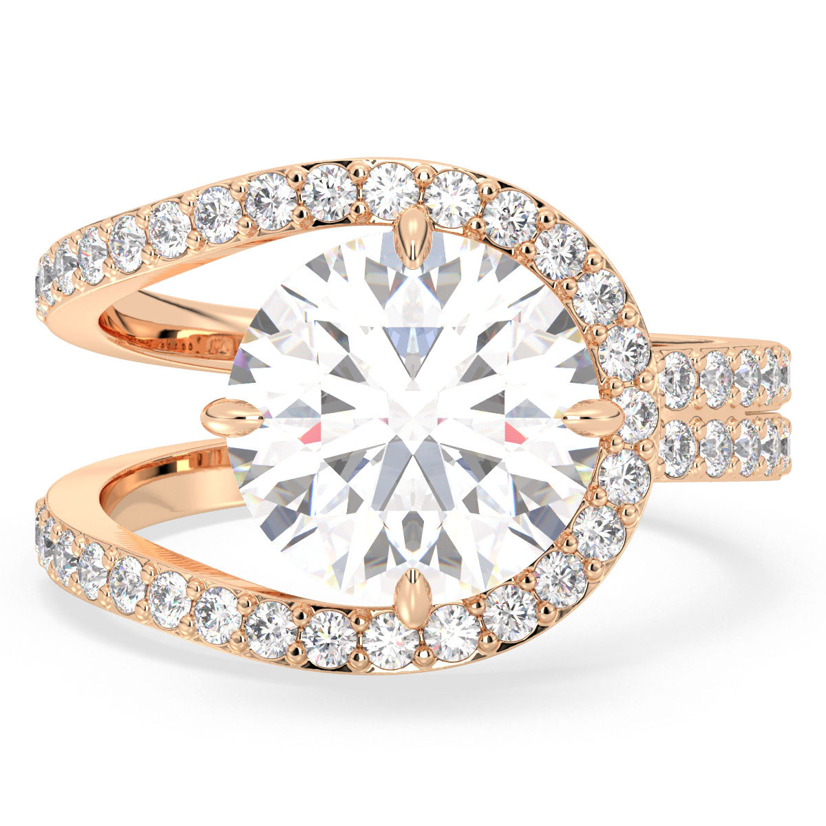 SOPHIA CURVED ROUND CUT LAB GROWN DIAMOND SOLITAIRE ENGAGEMENT RING WITH A STUDDED SHANK, GOLD