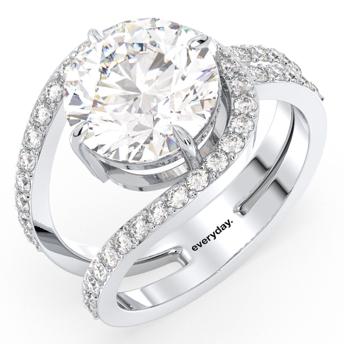 SOPHIA CURVED ROUND CUT LAB GROWN DIAMOND SOLITAIRE ENGAGEMENT RING WITH A STUDDED SHANK, GOLD