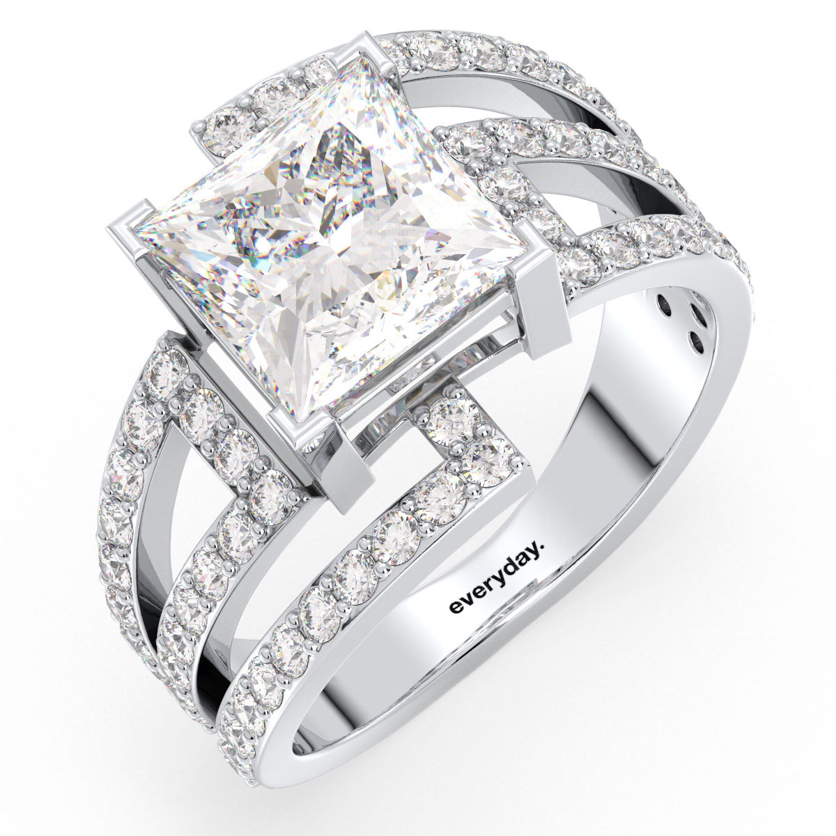 AZALEA ELEVATED PRINCESS CUT LAB GROWN DIAMOND SOLITAIRE ENGAGEMENT RING WITH A STUDDED SHANK, GOLD