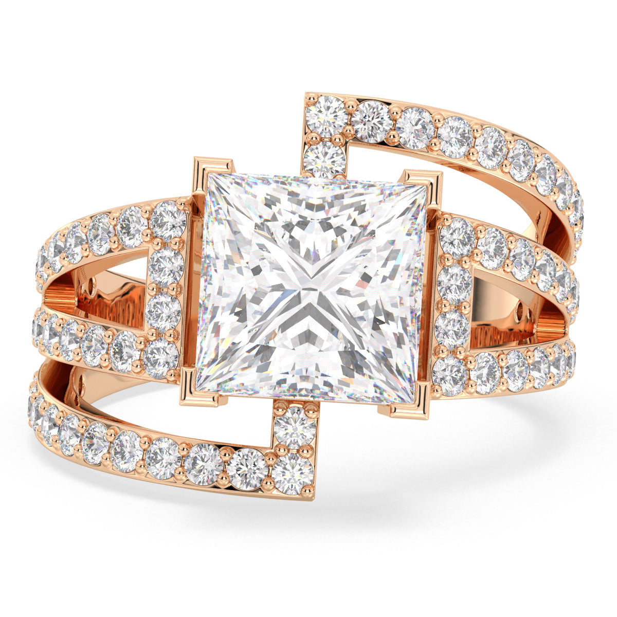 AZALEA ELEVATED PRINCESS CUT LAB GROWN DIAMOND SOLITAIRE ENGAGEMENT RING WITH A STUDDED SHANK, GOLD