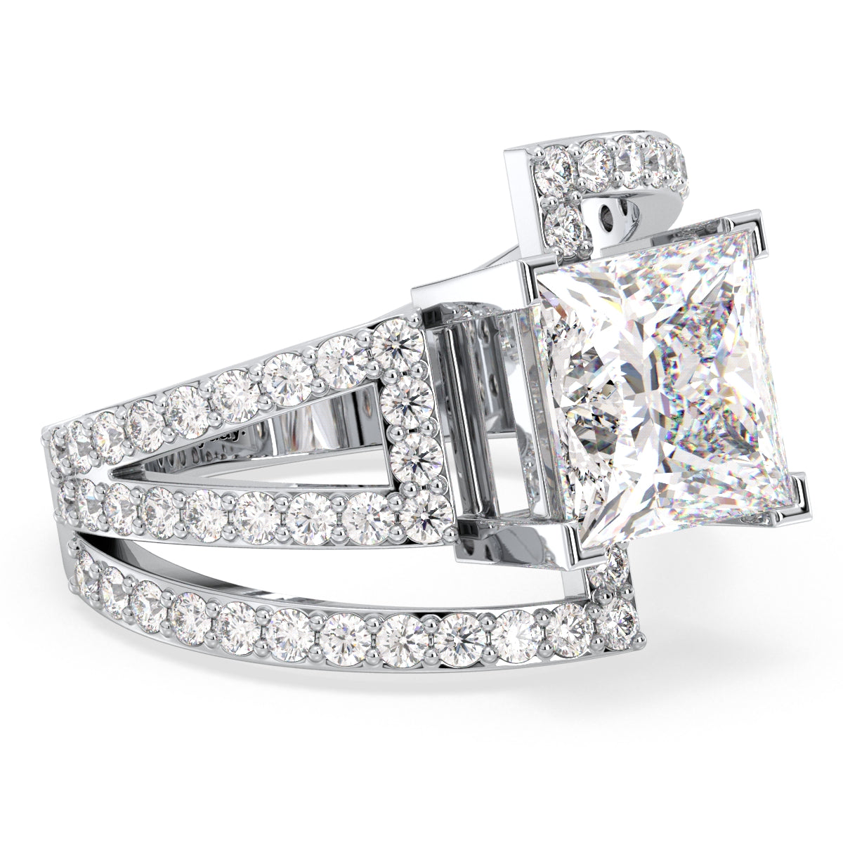 AZALEA ELEVATED PRINCESS CUT LAB GROWN DIAMOND SOLITAIRE ENGAGEMENT RING WITH A STUDDED SHANK, GOLD