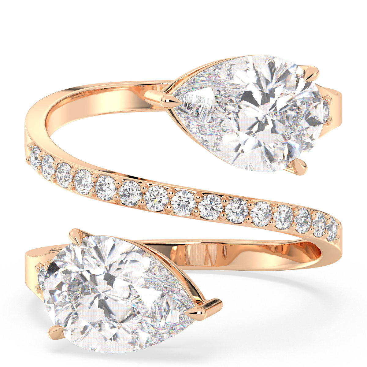 MARGUERITE PEAR CUT LAB GROWN DIAMOND SOLITAIRE ENGAGEMENT RING WITH A TWISTED STUDDED SHANK, GOLD