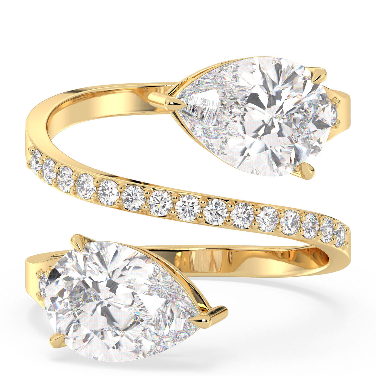 MARGUERITE PEAR CUT LAB GROWN DIAMOND SOLITAIRE ENGAGEMENT RING WITH A TWISTED STUDDED SHANK, GOLD