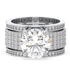 SOPHIA ROUND CUT LAB GROWN DIAMOND SOLITAIRE BULKY COCKTAIL ENGAGEMENT RING WITH SIDE STONES, GOLD