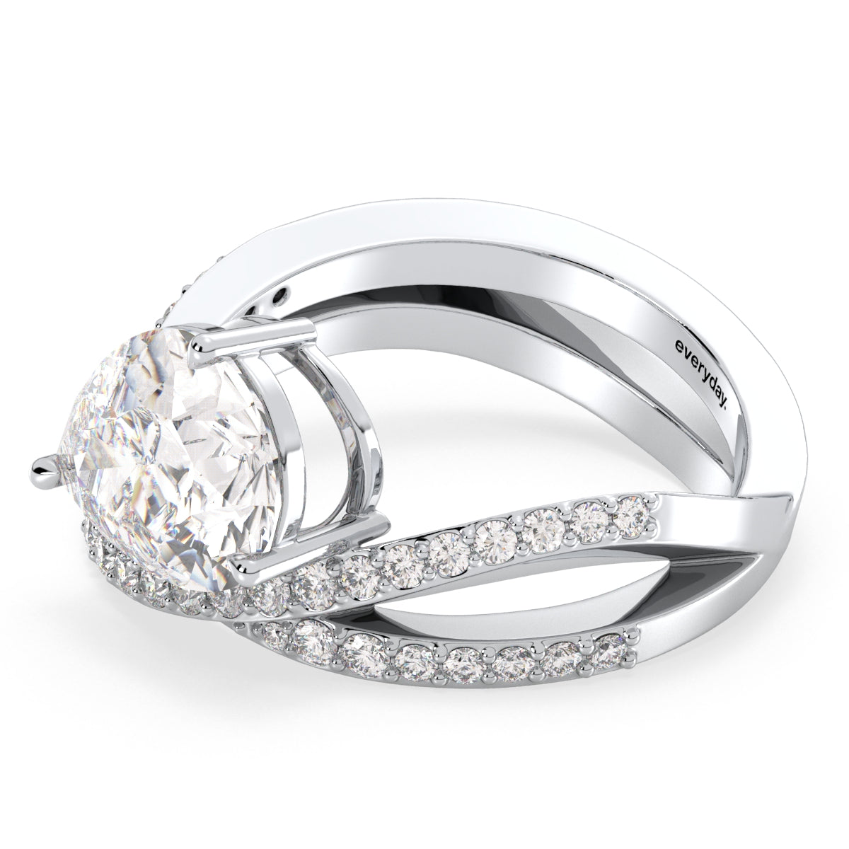 MARGUERITE PEAR CUT LAB GROWN DIAMOND SOLITAIRE ENGAGEMENT RING WITH A WAVY STUDDED SHANK, GOLD