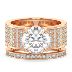 HEATHER ROUND CUT LAB GROWN DIAMOND SOLITAIRE BULKY COCKTAIL ENGAGEMENT RING WITH SIDE STONES, GOLD