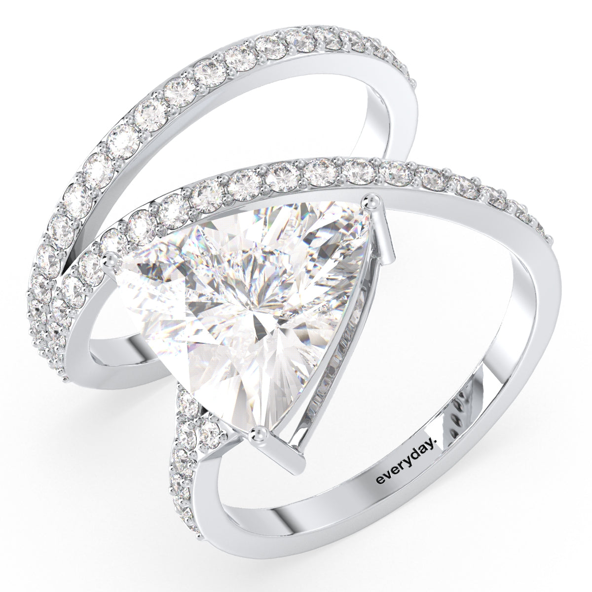 IRIS TRILLION CUT LAB GROWN DIAMOND SOLITAIRE ENGAGEMENT RING IN A FLOWY STUDDED SHANK, GOLD