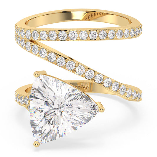 IRIS TRILLION CUT LAB GROWN DIAMOND SOLITAIRE ENGAGEMENT RING IN A FLOWY STUDDED SHANK, GOLD