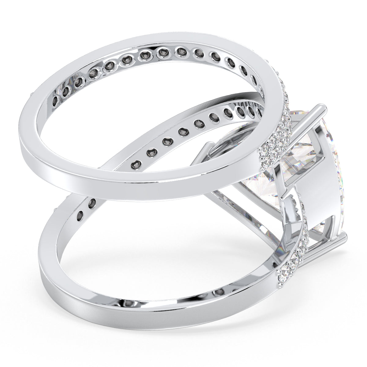 IRIS TRILLION CUT LAB GROWN DIAMOND SOLITAIRE ENGAGEMENT RING IN A FLOWY STUDDED SHANK, GOLD