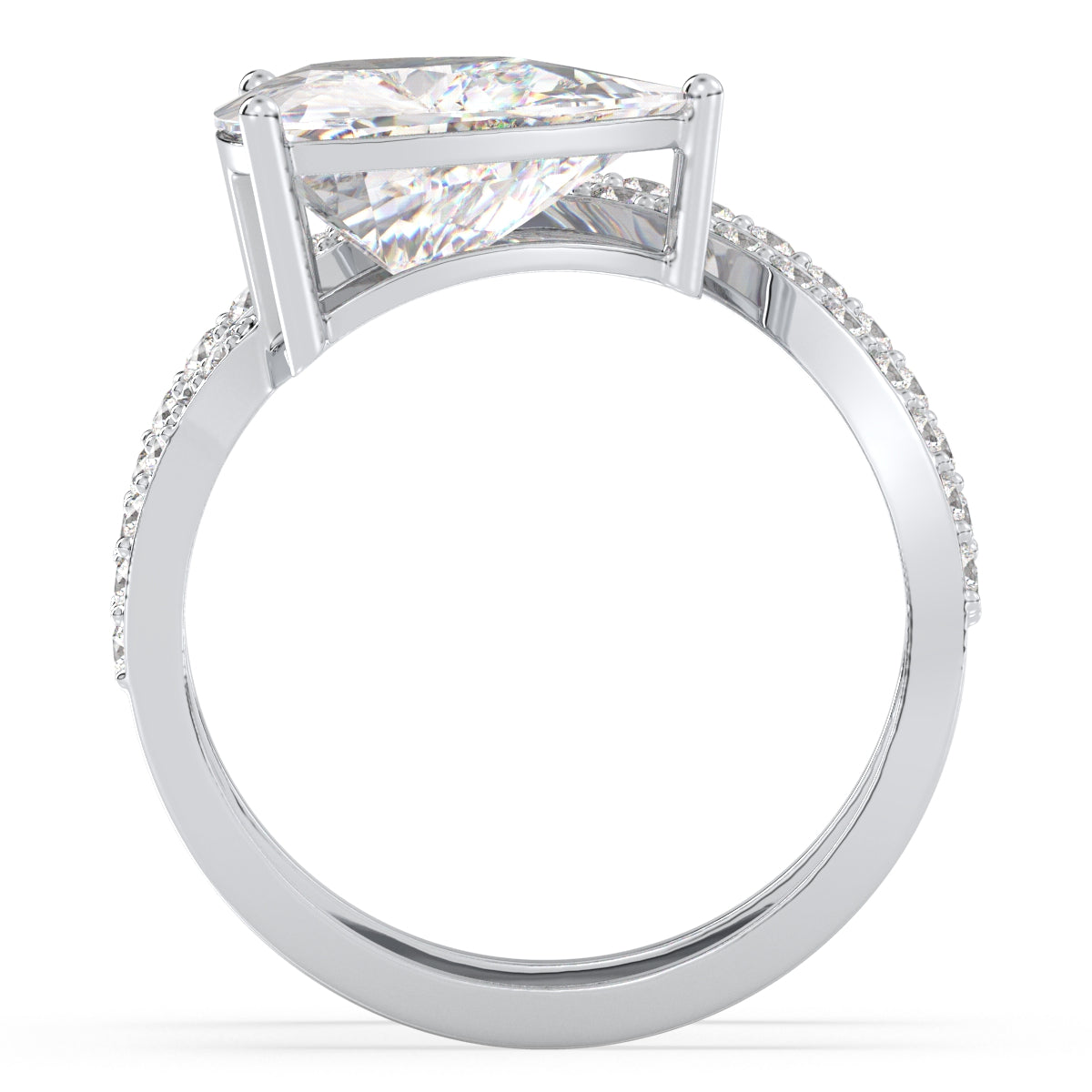 IRIS TRILLION CUT LAB GROWN DIAMOND SOLITAIRE ENGAGEMENT RING IN A FLOWY STUDDED SHANK, GOLD