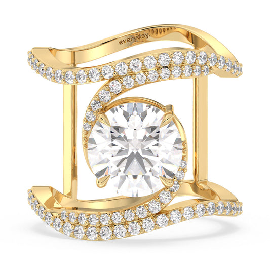 SOPHIA ROUND CUT LAB GROWN DIAMOND SOLITAIRE ENGAGEMENT RING IN A FLOWY STUDDED SHANK, GOLD