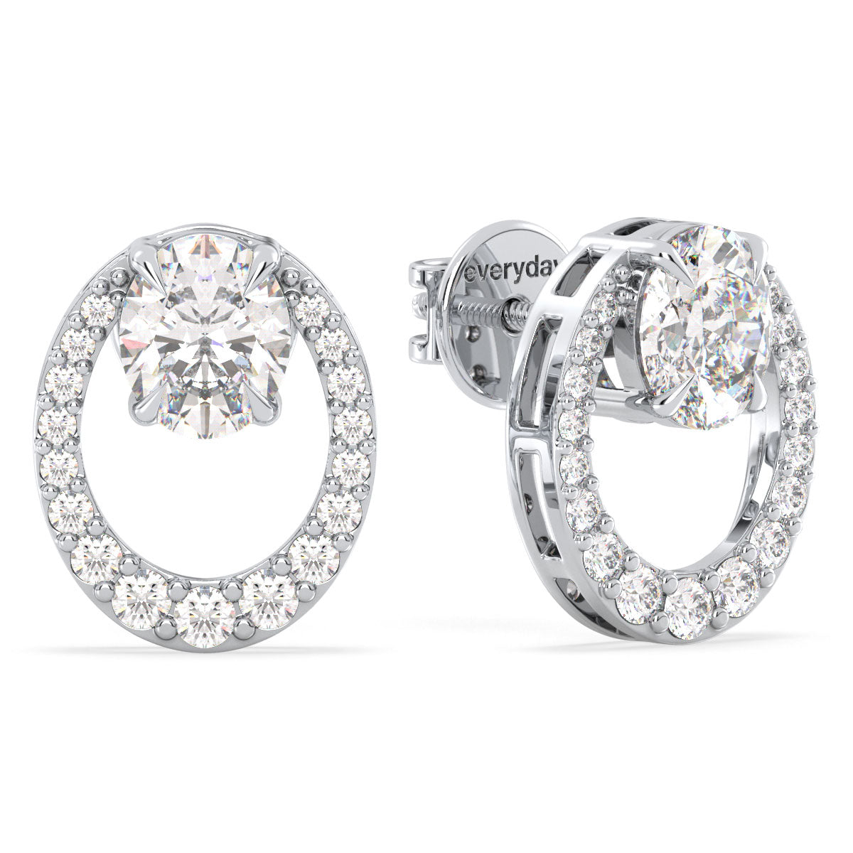 IRENE OVAL CUT CIRCULAR LAB GROWN DIAMOND STUDDED EAR STUDS, GOLD