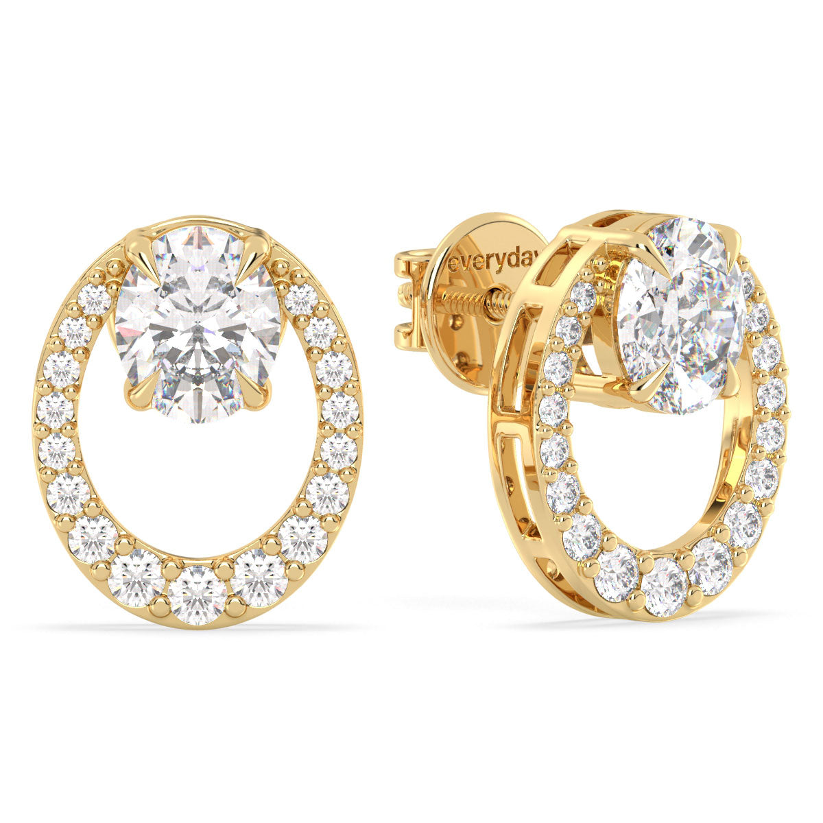 IRENE OVAL CUT CIRCULAR LAB GROWN DIAMOND STUDDED EAR STUDS, GOLD