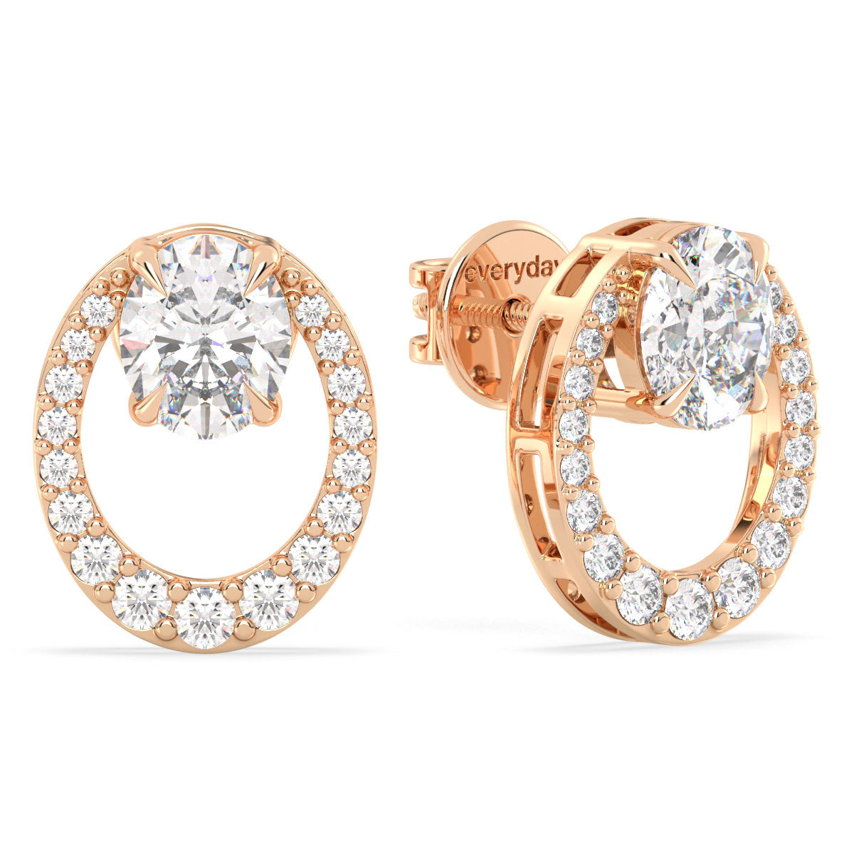 IRENE OVAL CUT CIRCULAR LAB GROWN DIAMOND STUDDED EAR STUDS, GOLD