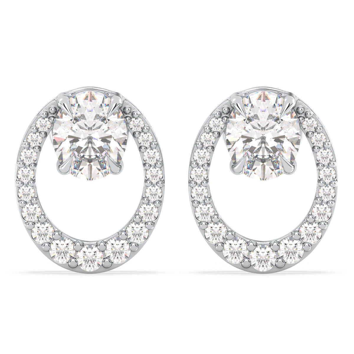 IRENE OVAL CUT CIRCULAR LAB GROWN DIAMOND STUDDED EAR STUDS, GOLD