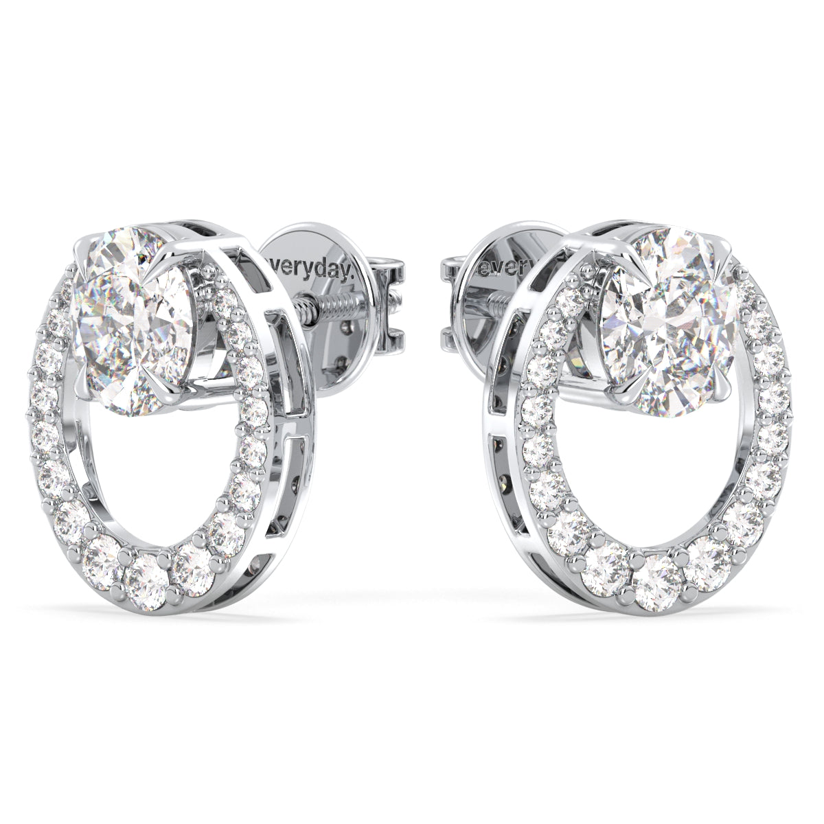 IRENE OVAL CUT CIRCULAR LAB GROWN DIAMOND STUDDED EAR STUDS, GOLD