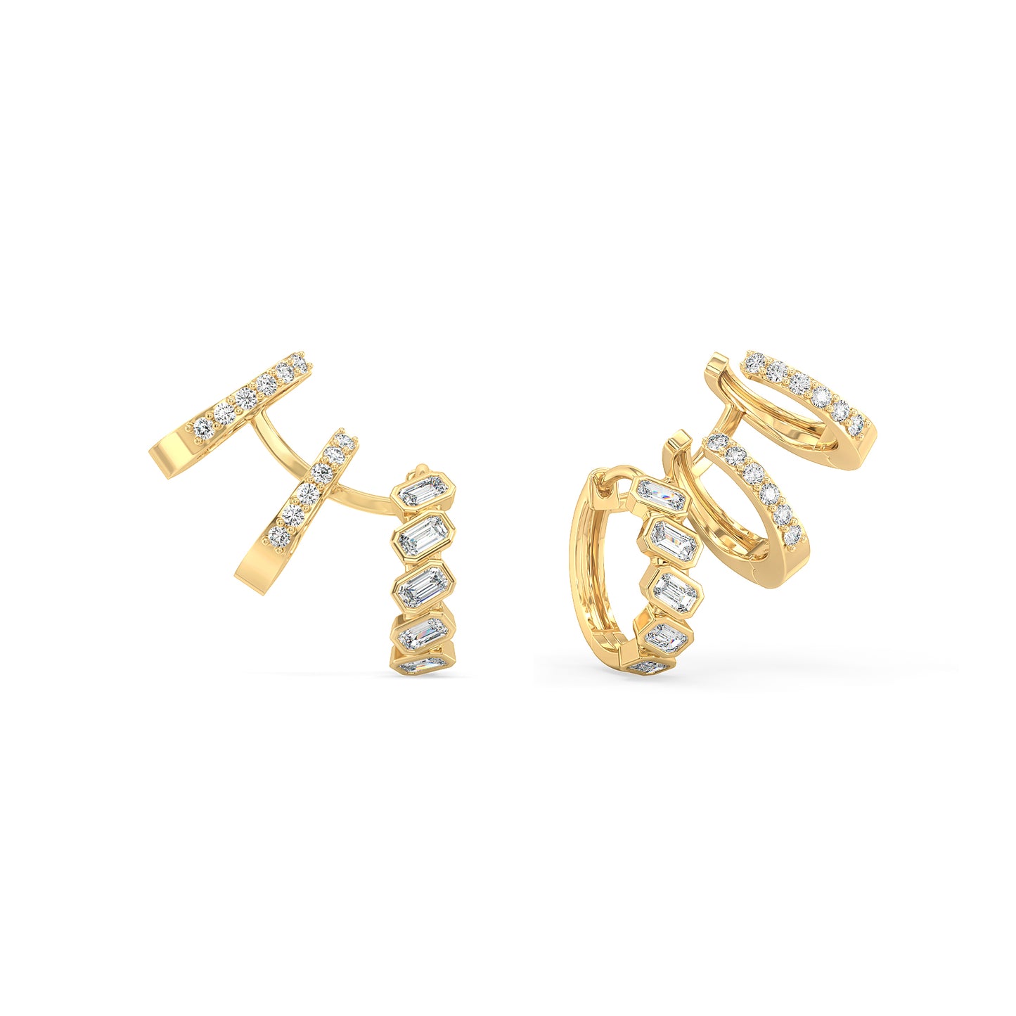 KATE EMERALD CUT LAB GROWN DIAMOND STUDDED EAR CLIMBERS, GOLD