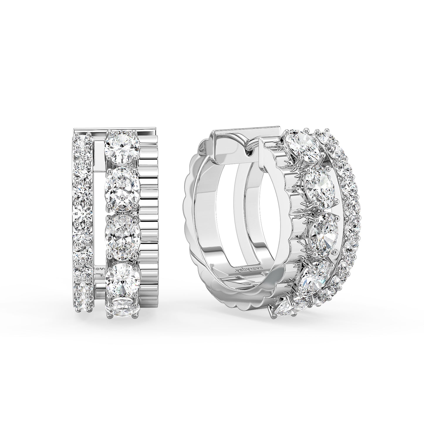 IRENE OVAL AND ROUND CUT LAB GROWN DIAMOND SET OPULENT HOOPS, GOLD