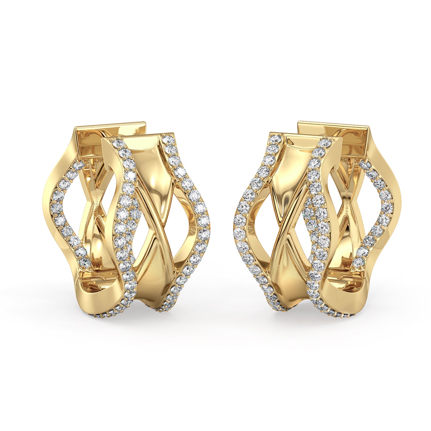 SOPHIA ROUND CUT LAB GROWN DIAMOND STUDDED CHISELED HOOPS, GOLD