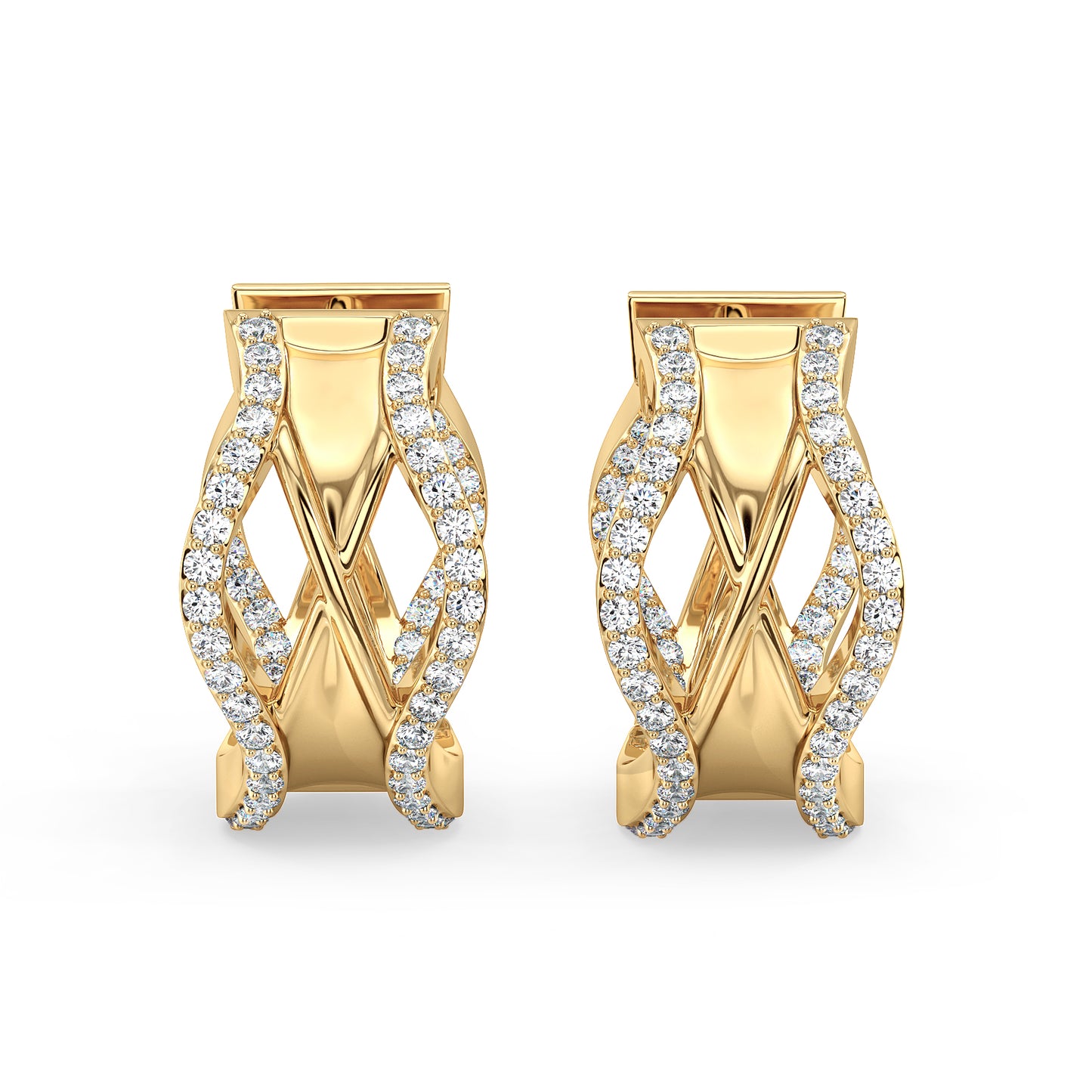 SOPHIA ROUND CUT LAB GROWN DIAMOND STUDDED CHISELED HOOPS, GOLD