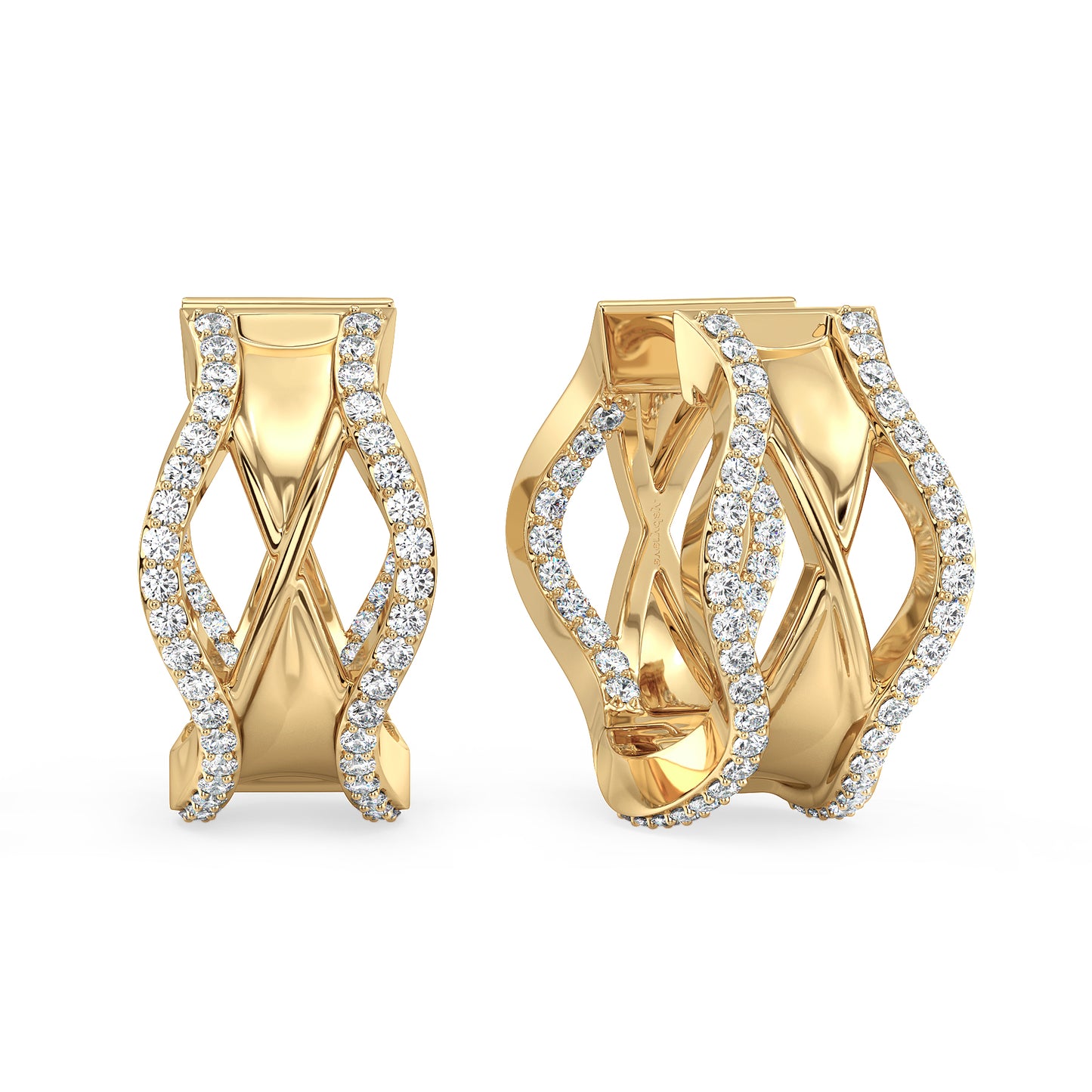 SOPHIA ROUND CUT LAB GROWN DIAMOND STUDDED CHISELED HOOPS, GOLD