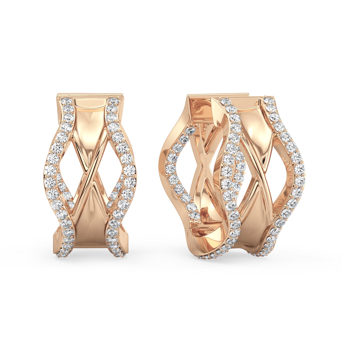 SOPHIA ROUND CUT LAB GROWN DIAMOND STUDDED CHISELED HOOPS, GOLD