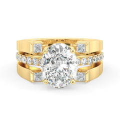 IRENE OVAL CUT LAB GROWN DIAMOND SOLITAIRE TRIPLE BAND ENGAGEMENT RING, GOLD