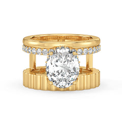 IRENE OVAL CUT LAB GROWN DIAMOND SOLITAIRE ENGAGEMENT COCKTAIL RING ON AN OPULENT SHANK, GOLD