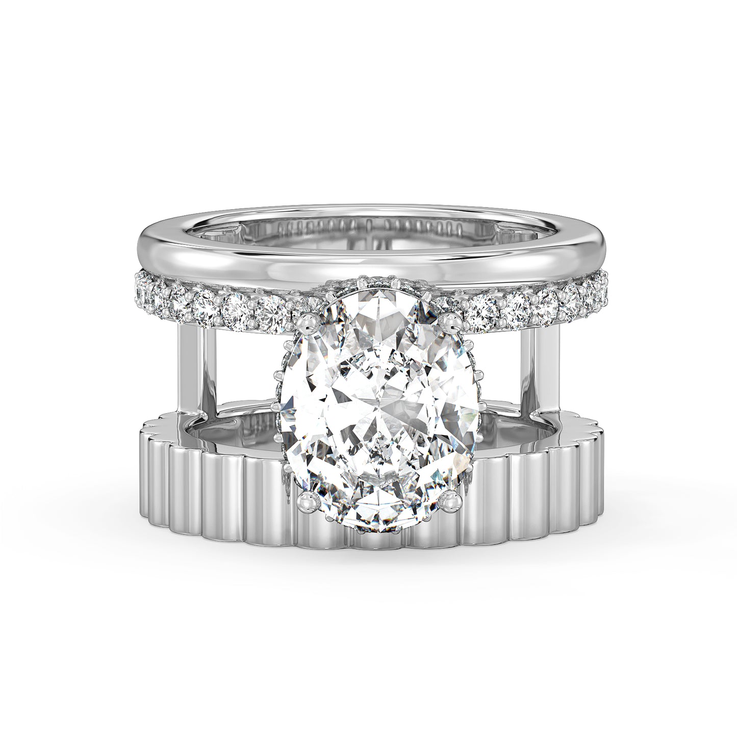 IRENE OVAL CUT LAB GROWN DIAMOND SOLITAIRE ENGAGEMENT COCKTAIL RING ON AN OPULENT SHANK, GOLD