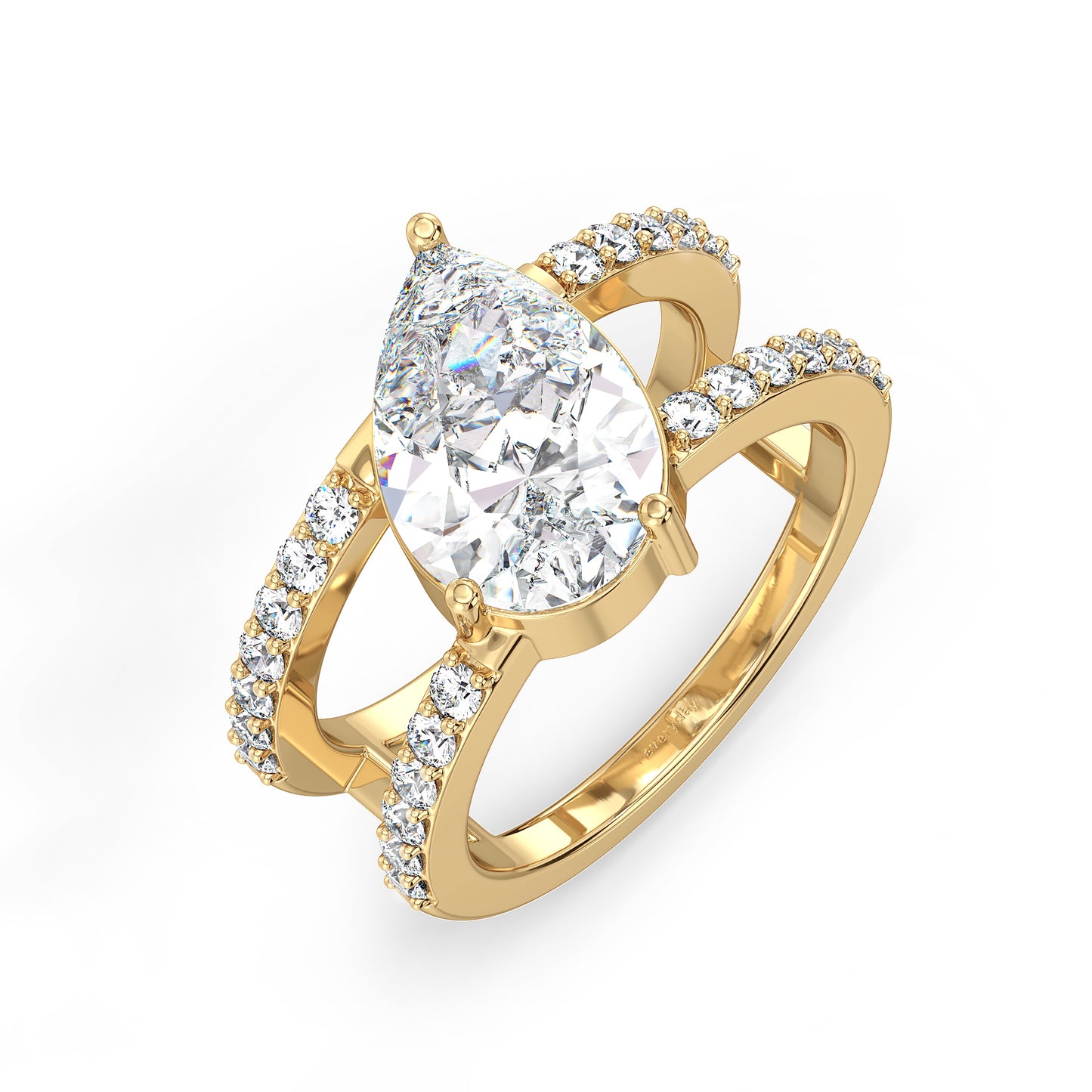 MARGUERITE PEAR CUT LAB GROWN DIAMOND SOLITAIRE DOUBLE STUDDED SASSY COCKTAIL ENGAGEMENT RING, GOLD