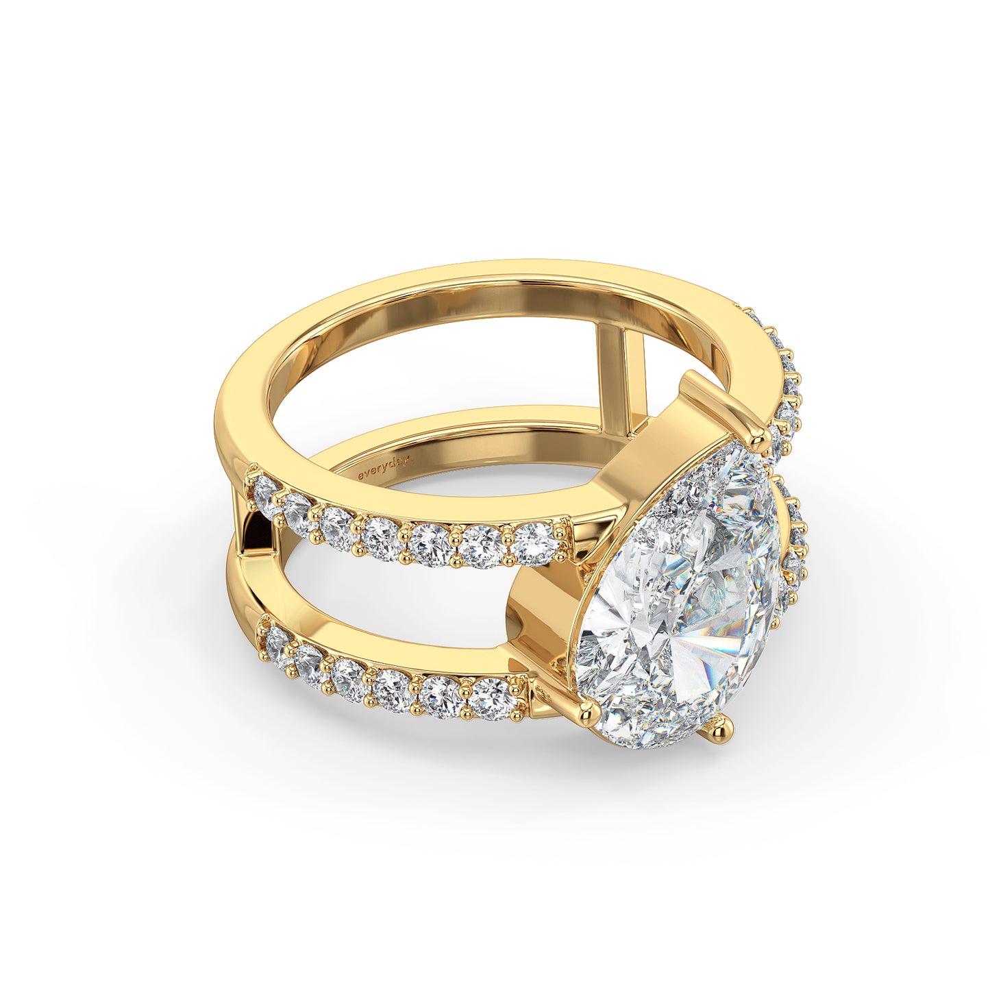 MARGUERITE PEAR CUT LAB GROWN DIAMOND SOLITAIRE DOUBLE STUDDED SASSY COCKTAIL ENGAGEMENT RING, GOLD