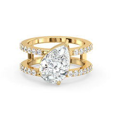 MARGUERITE PEAR CUT LAB GROWN DIAMOND SOLITAIRE DOUBLE STUDDED SASSY COCKTAIL ENGAGEMENT RING, GOLD